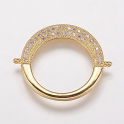 Золотой Коннекторы, латунь, кубический цирконий, кольцо, прозрачные, золотые, 26x22x2 мм, отверстие : 1 мм