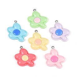 (52) Непрозрачная лаванда Непрозрачные подвески смолы, цветок, с платиновым тоном железная петля, разноцветные, 32.5~33x28x5 мм, отверстие : 1.8~2 мм