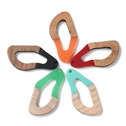 Mixed Color Opaque Resin & Wood Pendants, Leaf Charms, Mixed Color, 38x20x3mm, Hole: 2mm