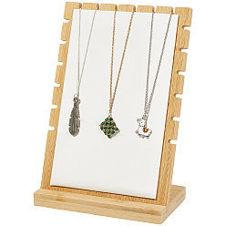 Белый Бамбуковые стенды-органайзеры для ожерелья с наклонной спинкой, с ковриком из искусственной кожи, прямоугольные, белые, готовое изделие: 17x9.5x24.5 см