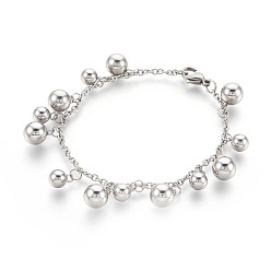 Нержавеющая Сталь Цвет Устойчивые к потускнению 304 браслеты с подвесками из нержавеющей стали, с карабин-лобстерами , кабельные цепи, цвет нержавеющей стали, 7-7/8 дюйм (20 см), 2 мм