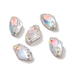 Light Crystal AB Axe Shape Sew on Rhinestone, K5 Glass Rhinestone, 2-Hole Link, Plated Flat Back, Sewing Craft Decoration, Light Crystal AB, 5.5x10x3mm, Hole: 0.9mm