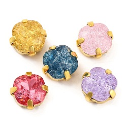 Золотой Шить на горный хрусталь, многожильные звенья из стекла, хрусталя и стразов, с настройками латуни, аксессуары для одежды, граненые, Sqaure, золотые, 9x9x5 мм, отверстие : 0.8 мм