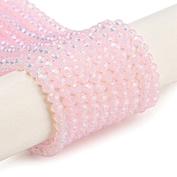Pink Запекание окрашенные прозрачные стеклянные бусины нити, имитация Opalite, граненые, круглые, розовые, 3.5x2.5~3 мм, отверстие : 0.8 мм, около 135~140 шт / нитка, 32~34 см