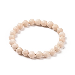 Fossil Natural Fossil Bead Stretch Bracelets, Faceted, Round, 2-1/8 inch~2-3/8 inch(5.5~6cm), Bead: 8mm