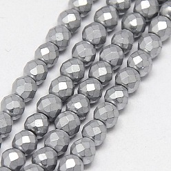 Mixed Color Electroplate Non-magnetic Synthetic Hematite Beads Strands, Faceted, Frosted, Round, Grade A, Mixed Color, 4mm, Hole: 1mm, about 100pcs/strand, 16 inch