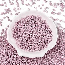 Фламинго Непрозрачные цвета блестящие стеклянные бусины, окрашенные, 2-луночное, овальные, фламинго, 5~6x2.5~3.5x3 мм, отверстие : 0.7~0.9 мм, Около 7500 шт / фунт