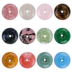 Смешанные камни 12 шт 12 стили подвески из натуральных и синтетических смешанных драгоценных камней, подвески в виде пончиков/пи-дисков, смешанные окрашенные и неокрашенные, 18~18.5x7~8.5 мм, отверстие : 2~2.5 мм, 1 шт / стиль