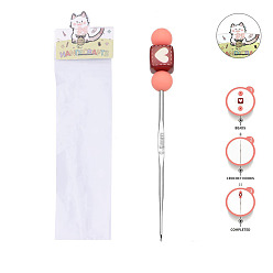 Светло-Коралловый Алюминиевые крючки для вязания с силиконовыми бусинами, платина, свет коралловый, 160x40x10 мм