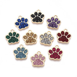 (52) Непрозрачная лаванда Подвески из эмали и сплава, с блеском порошок, стойки покрытие, амулет с принтом кошачьей лапы, золотой свет, разноцветные, 17.2x16.5x1.2 мм, отверстие : 2 мм