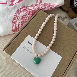 Желтая Старая Ткань  Ожерелья с подвеской в форме сердца из акриловых круглых бусин для девочек, старое кружево, 15.75 дюйм (40 см)