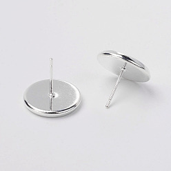 Серебро Настройки латунные серьги, плоско-круглые, серебряный цвет гальваническим, лоток : 12 мм, 14x0.8 мм