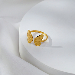 Настоящее золото 18K Регулируемые открытые манжеты-кольца-бабочки из нержавеющей стали для женщин, реальный 18 k позолоченный