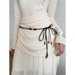 Черный Ремни-цепочки с узлом из дерева и искусственной кожи в стиле бохо, круглые, чёрные, 1000 мм