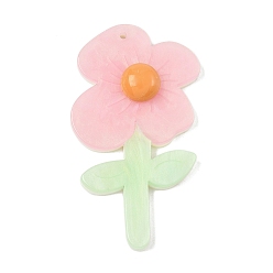Pink Непрозрачной акриловые большие подвески, цветок, розовые, 70x37.5x9.5 мм, отверстие : 2 мм