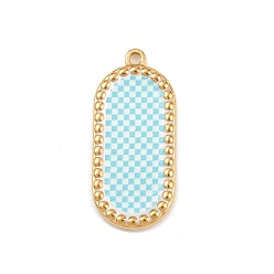 Голубой Печатные 304 подвески из нержавеющей стали, овальные амулеты, вакуумное покрытие pvd, реальный 18 k позолоченный, голубой, 30.5x14x2.5 мм, отверстие : 1.8 мм