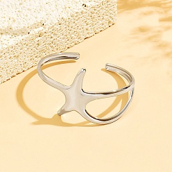 Stainless Steel Color Ocean 304 Stainless Steel Starfish Open Cuff Bangles for Women, Tarnish Free, Stainless Steel Color, Inner Diameter: 1.97x2.40 inch(5x6.1cm)