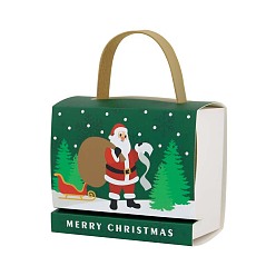 Зеленый Рождественский Санта-Клаус с принтом прямоугольной бумаги, подарочные коробки для конфет, коробки для конфет с ручкой, коробки шоколадные рождественские подарки для гостей, зелёные, 10x5.3x8 см