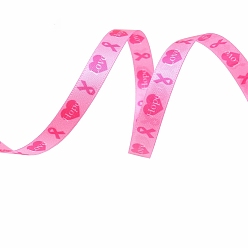 Hot Pink 4.5M Flat Santin Awareness Ribbon, Polyester Pink Ribbon, for Gift Wrapping, Party Decorations, Hot Pink, 3/8 inch(10mm), about 4.92 Yards(4.5m)/Roll