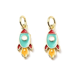 Rocket Латунь эмаль прелести, с прыжковых колец, стойки покрытие, реальный 18 k позолоченный, без свинца и без кадмия, долговечный, ракета, 14x6x2 мм, отверстие : 3.3 мм