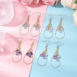 Золотой Серьги-капли 304 из нержавеющей стали с прозрачным стеклом, золотые, 64x23 мм, 4 пар / набор