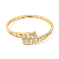 Real 16K Gold Plated Clear Cubic Zirconia Cuff Bangle, Brass Jewelry for Women, Real 16K Gold Plated, Inner Diameter: 2-1/4x2-1/8 inch(5.75x5.35cm)