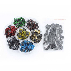 Mixed Color Craft Plastic Doll Eyes, Stuffed Toy Eyes, Safety Eyes Set, with Donut Plastic Nose Washer, Half Round, Doll Making Supplies, Mixed Color, 12mm, 70pcs/box