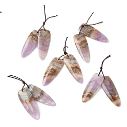 Натуральный Агат Подвески из натурального аметиста и кружевного агата, слеза, 39.5~40.5x14.5~15.5x3.5~4.5 мм, отверстие : 0.8~1 мм