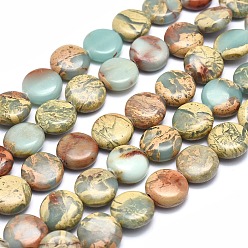 Aqua Terra Jasper Natural Aqua Terra Jasper Beads Strands, Flat Round, 11.5~12x4.5mm, Hole: 0.8mm, about 35pcs/strand, 15.7 inch(40cm)
