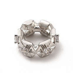 Платина Реечное покрытие латунь кубический цирконий распорные бусины, без кадмия и без свинца, долговечный, колонка со снежинкой, платина, 8x3.5 мм, отверстие : 3.5 мм