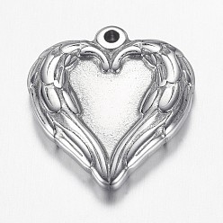 Stainless Steel Color Tarnish Resistant 304 Stainless Steel Pendants, Heart Wing, Stainless Steel Color, 21.5x20x4mm, Hole: 1.5mm