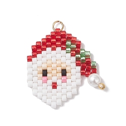 Santa Claus Подвески из стеклянного бисера на рождественскую тематику, с 304 кольцами из нержавеющей стали, Дед Мороз, 25x25x4 мм, отверстие : 2.5 мм