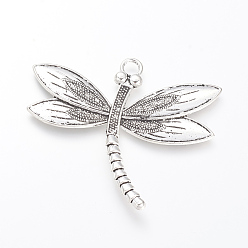 Antique Silver Tibetan Style Alloy Big Pendants, Dragonfly, Cadmium Free & Lead Free, Antique Silver, 58x66.5x2.5mm, Hole: 5mm, about 100pcs/1000g