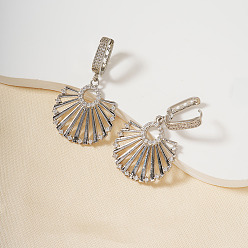 Серебро Модные полые веерные серьги-кольца из латуни с прозрачным кубическим цирконием, серебряные, 40x21 мм