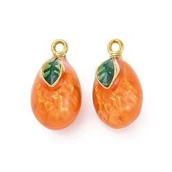 Оранжевый 304 нержавеющей стальной эмали подвески, ионное покрытие (ip), реальный 18 k позолоченный, оранжевые, 15x8.5x10 мм, отверстие : 1.4 мм
