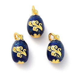 Dark Blue Alloy Enamel Charms, with Jump Ring, Golden, Oval Charm, Dark Blue, 14x9mm, Hole: 4mm