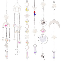Смешанные Узоры Ahademaker 6шт 6 стиль подвесной ловец солнца, подвесные украшения из железа и граненого стекла, с целью перехода в кольце, тема планеты, смешанные узоры, 237~407 мм, 1 шт / стиль