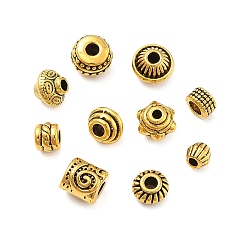 Античное Золото 500 шт 10 стиль бусины-распорки сплава тибетского стиля, рондель и колонна % биконуса, разнообразные, античное золото , 4~7x4~7 мм, отверстие : 1~3 мм, 50 шт / стиль