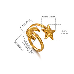 Star 304 Stainless Steel Cuff Open Rings, Golden, Star, Inner Diameter: 15~20mm