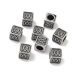 Античное Серебро Ретро 316 бусины европейского стиля из хирургической нержавеющей стали, бусины с большим отверстием, ручная полировка, кубические, античное серебро, 8.5x8.5x8.5 мм, отверстие : 5.5 мм