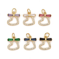 (52) Непрозрачная лаванда Латунный кубический цирконий, реальный 18 k позолоченный, сердце, без свинца и без кадмия, разноцветные, 13x12x3 мм, Перейти кольцо: 5x1 мм, внутренний диаметр: 3.3 мм