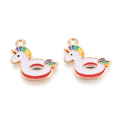 Единорог Подвески из сплава и эмали на пляжную тематику, золотой свет, единорог, 17x19x1 мм, отверстие : 1.8 мм