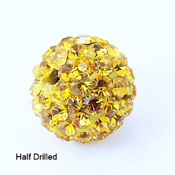 Свет Топаз Бусины со стразами, полимерная глина , pave disco бусины, класс А, круглые, половине просверлил, светлый топаз, 12 мм, отверстие : 1 мм