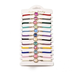 (52) Непрозрачная лаванда 12шт 12 цвета полиэстер браслеты, латунные стеклянные звенья ювелирные изделия для женщин, квадратный, разноцветные, 7-1/2 дюйм (19 см)