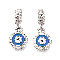 Платина Сплав эмаль европейские подвески с подвесками, кулоны с большим отверстием и изображением синего сглаза, платина, 22~23 мм, Дурной глаз: 13x10x2 mm, отверстие : 5 мм