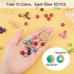 Mixed Color Round Transparent Crackle Glass Beads, Mixed Color, 10mm, Hole: 1.3mm, about 100~105pcs/box