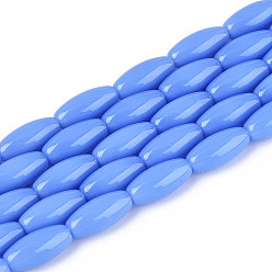 Cornflower Blue Opaque Glass Beads Strands, Rice, Cornflower Blue, 9~9.5x4~4.5mm, Hole: 0.7~0.9mm, about 42~43pcs/strand, 14.96~15.35''(38~39cm)