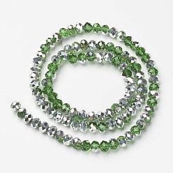 Lime Green Electroplate Transparent Glass Beads Strands, Half Silver Plated, Faceted, Rondelle, Lime Green, 2.5x2mm, Hole: 0.4mm, about 199pcs/strand, 13.4 inch(34cm)