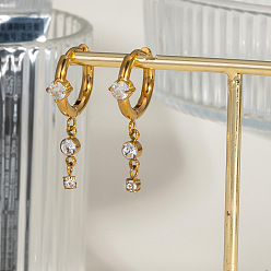 Настоящее золото 18K Элегантные серьги-кольца с кисточками из нержавеющей стали со стразами, реальный 18 k позолоченный, 30.7x10.5 мм