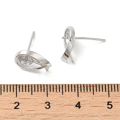 Real Platinum Plated Rhodium Plated 925 Sterling Silver Stud Earring Findings, for Half Drilled Beads, Ribbon, with S925 Stamp, Real Platinum Plated, 12.5x8mm, Pin: 0.9mm and 11x0.9mm